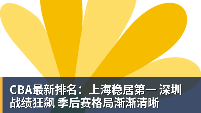 CBA最新排名：上海稳居第一 深圳战绩狂飙 季后赛格局渐渐清晰